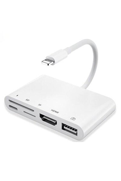 Ally Mobile 5in1 Lightning Hdmı Dijital Av Adaptör+ Otg Usb Hub Kamera Tf Sd Okuyucu - Beyaz