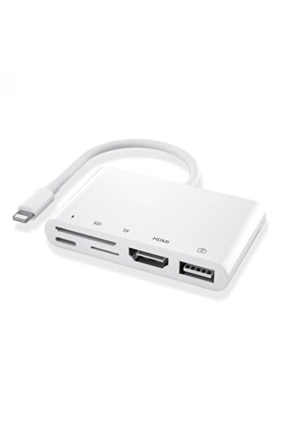 Ally Mobile 5in1 Lightning Hdmı Dijital Av Adaptör+ Otg Usb Hub Kamera Tf Sd Okuyucu - Beyaz