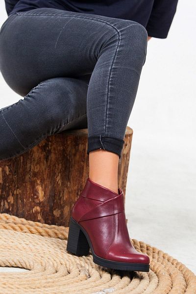 Deripabuc Genuine Leather Claret Red Women's Heeled Leather Boots Trc-3771