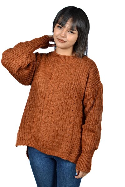mykonsept Γυναικείο μάλλινο πουλόβερ σε χρώμα κανέλας - σκίσιμο στο πλάι