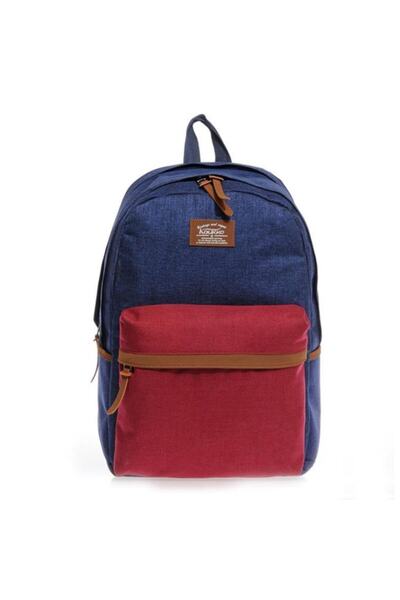 KAUKKO Σακίδιο πλάτης από λινό Navy Blue-μπορντό K1075