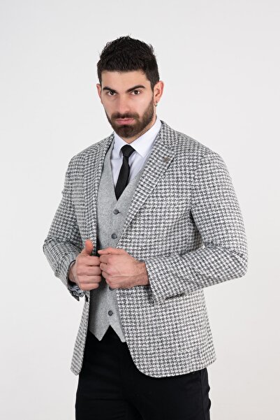 Sır Sir Desenli Kışlık Slimfit Erkek Tek Ceket