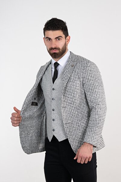 Sır Sir Desenli Kışlık Slimfit Erkek Tek Ceket