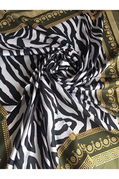 Bona Sera Twill Zebra Desenli Haki Yeşili Eşarp