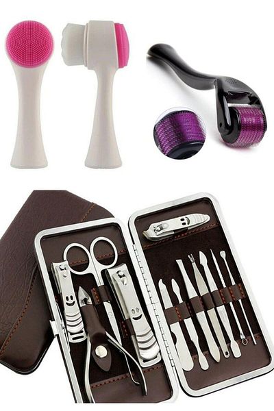QNİAY 1 14 Piece Care Set Dermaroller 1 Mm + Facial Cleansing Brush + Manicure Pedicure Nail Care Set