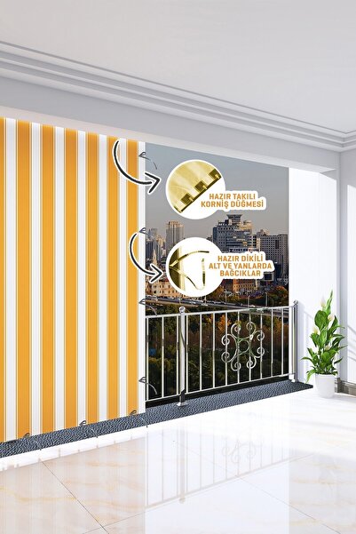AL-CA HOME Balkon Güneşlik Brandası, 600 X 250 Sarı Renkli. Balkon Perdesi