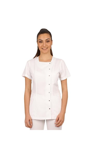 Emel Tekstil Dr. Hemşire Estetisyen Üniforma Kare Yaka Çıtlı Üst Alpaka Forma