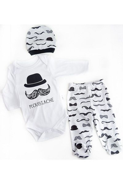 Mini Bird Baby Boy Set with Mustache and Hat 3-Piece