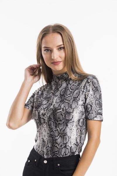 ladyzey Body de damă cu mânecă scurtă imprimat pe jumătate de pescar