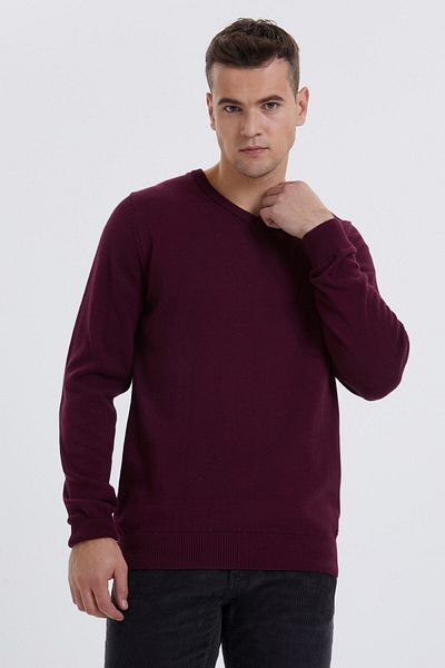 Lee Cooper Men's Aiden V-Neck Sweater Burgundy 201 LCM241027