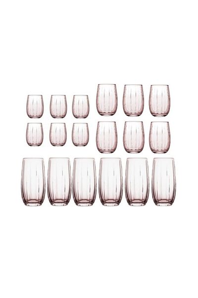 Emr züccaciye Paşabahçe 18 Li Linka Glass زجاج ماء - زجاج مشروب غازي وردي 3 مقاسات