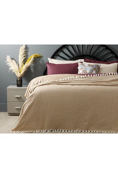 English Home 240x260 εκ. Σκούρο μπεζ κάλυμμα κρεβατιού - Στήριγμα υφαντό διπλό