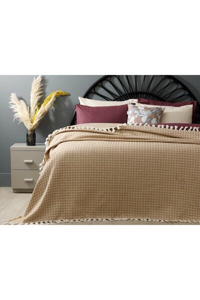 English Home Bracket Dokuma Çift Kişilik Yatak Örtüsü 240x260 Cm Koyu Bej