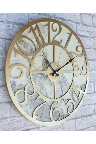 Markakanvas Mermer Desenli Altın (Gold) Renkli Duvar Saati Çap 50 Cm