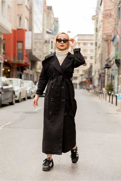 MİNT ATLAS Schwarzer klassischer Trenchcoat für Damen