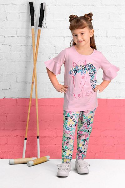 U.S. Polo Assn. Set de pijamale roz pentru fete cu licență