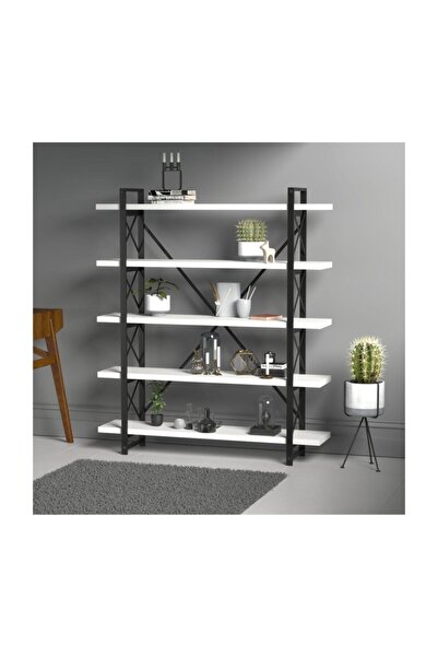 Evdemo Wood Metal Kitaplık Beyaz