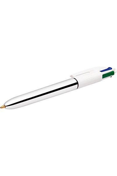 Bic BIC 4 Colours Shine Silver Ballpoint Pen - Assorted Colours, Box of 12