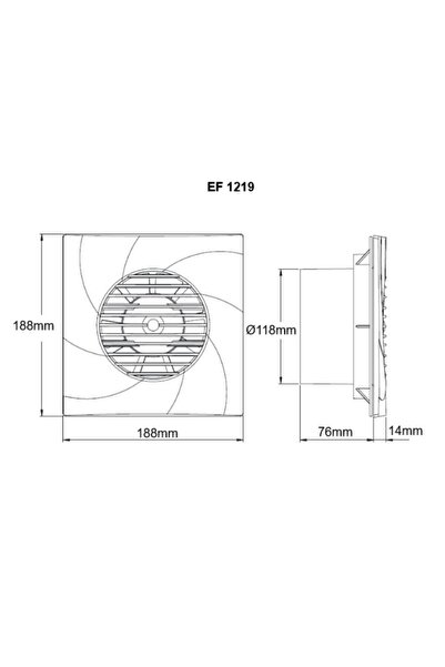 BVN Bahçıvan Ef 1219 Plastik Kare Banyo Ve Tuvalet Aspiratörü 200 M³/h Debi 12 Cm
