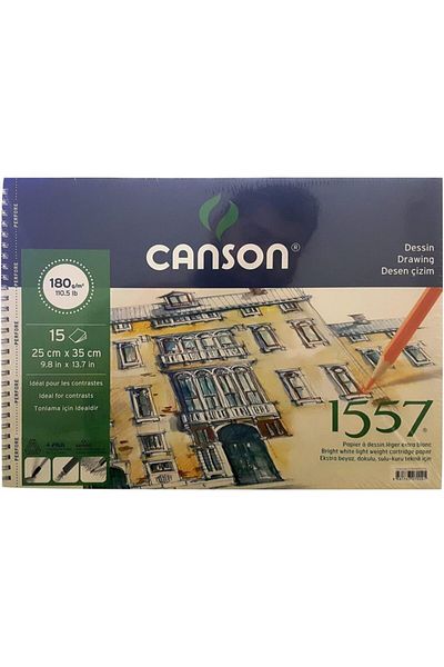 Canson 1557 كتلة الرسم والرسم 180 جرام 25x35 سم 15 ورقة لوحة رسم حلزونية Fcns180152535