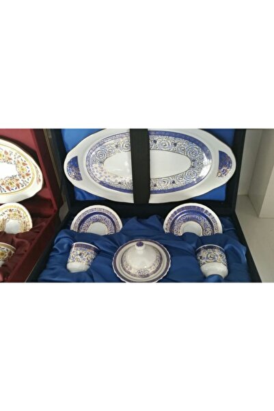 Sultan Çini -çini El Emeği El Dekoru 2li Tepsili Lokumluklu Kadife Kutulu Kah...