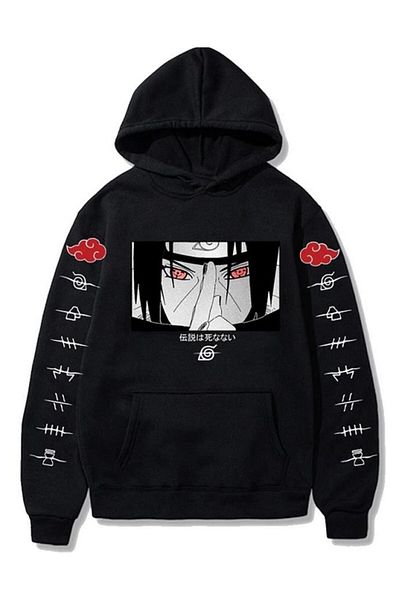 Köstebek Unisex Μαύρο φούτερ Naruto Uchıha με κουκούλα