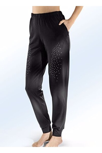 Nurteks Taşlı Paçası Lastikli Siyah Eşofman Altı