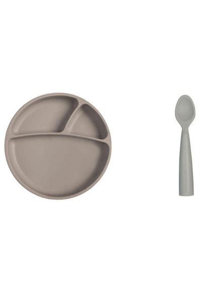 OiOi Portion Vacuum Plate + Nam Nam Spoon Gray