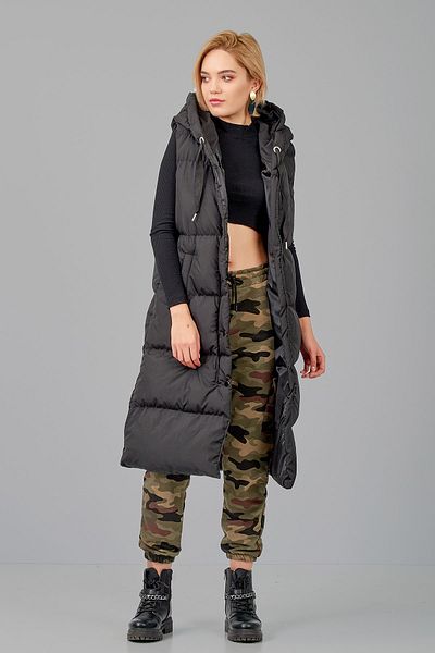 ladyzey Women's Long Black Hooded Puffer Vest