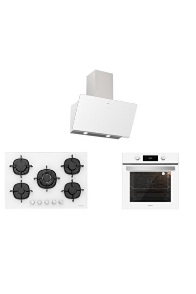 Silverline Beyaz Cam Ankastre Set 5 Yıl Garanti (3457 Soho 80+cs5365w01+bo650...