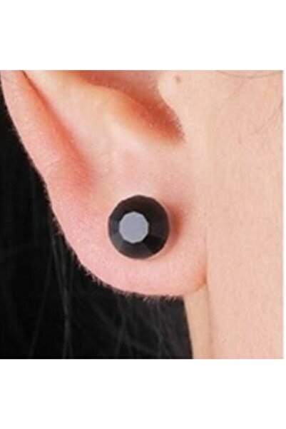 TakıConcept Unisex Siyah Deliksiz Mıknatıslı Tek Taş Küpe