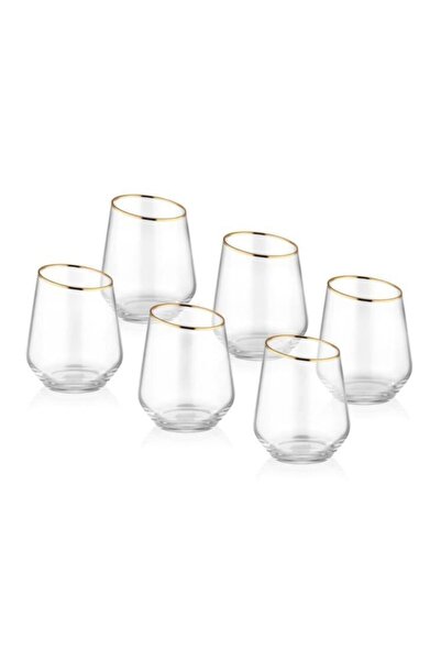 The Mia Gina Gold Yaldız 6 Parça Cam Su Bardak Takımı Özel Kesim Gna0003