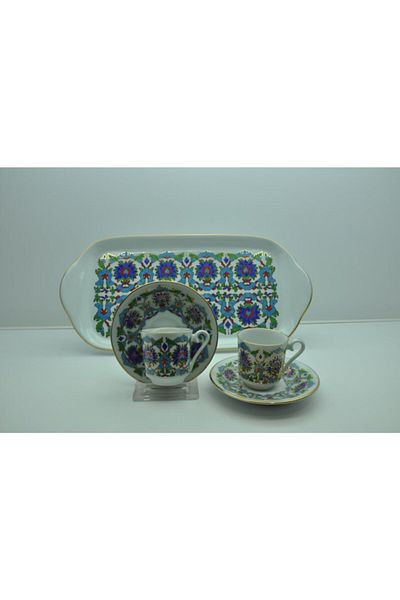 Kütahya Porselen Coffee Cup with Tray for 2 Persons Decoration No:073644