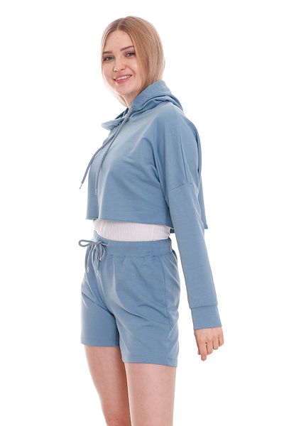DISENTIS MODEST Set pantaloni scurți crop cu glugă albastră