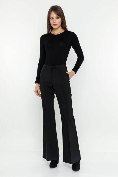 INVIDIA Ispanyol Paça Siyah Pantolon