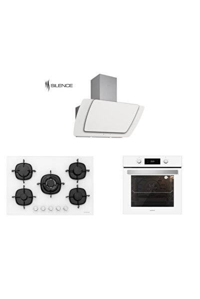 Silverline Beyaz Cam Ankastre Set 5 Yıl Garanti (3373 Mısto 60+cs5365w01+bo6504w01)