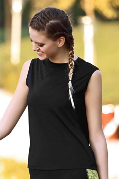 GALLİPOLİ Kadın Siyah Sırtı Dekolteli Spor T-shirt 7361 T26754
