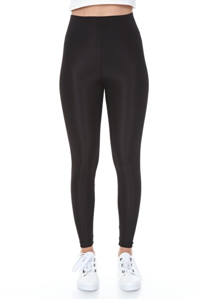 AVVER Yüksek Bel - Geniş Kemerli Toparlayıcı Disko Örme Tayt - Siyah