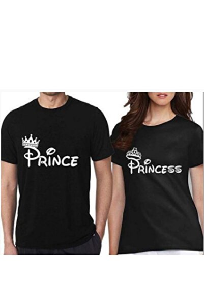 HediyeMania Pachet de 2 tricouri Prince Princess cu imprimeu Black Lover, spe...