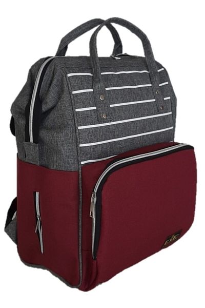 USF Baby Care Bag Mother Baby Care Backpack - Striped Gray Claret Red