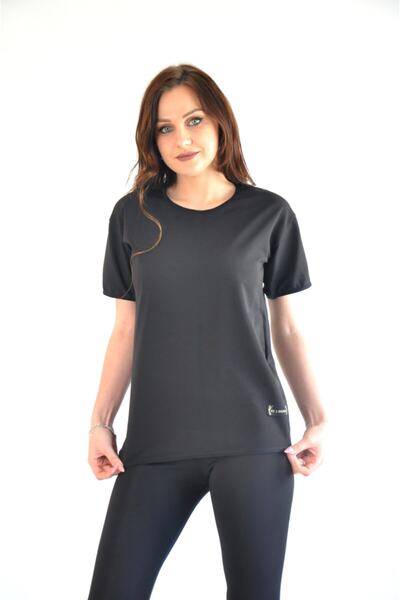 CNRCollection Büyük Beden Terleten Yağ Yakan Zayıflatan Sauna Termal Kısa Kollu T-shirt Ve Tayt Kadın Takım