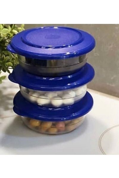 Tupperware Set of 3 Blue Crystal Bowls