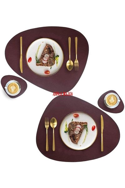 ASENA DESİGN American Service Leather Claret Red 4 Pieces for 2 People