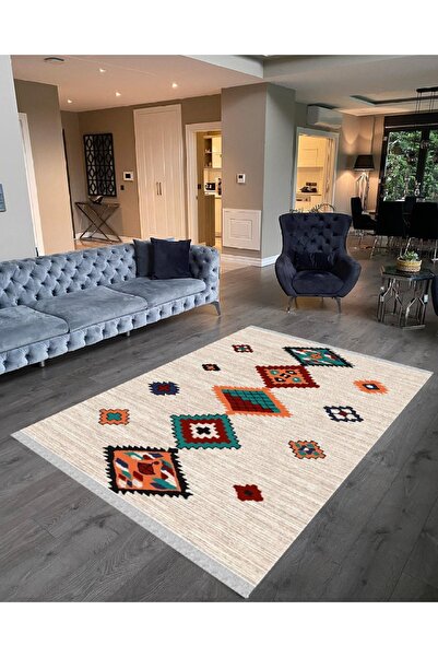 NaRStore Home Decoser 2044 Krem Otantik Şönil Desen Pamuk Tabanlı Kaymaz Yıka...