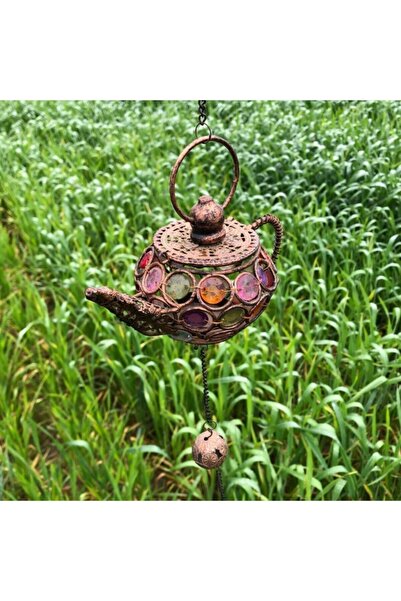 ArtemisDükkan Renkli Taşlı Kandil Mumluk Eskitme Bakır Özel Tasarım Demlik Mu...