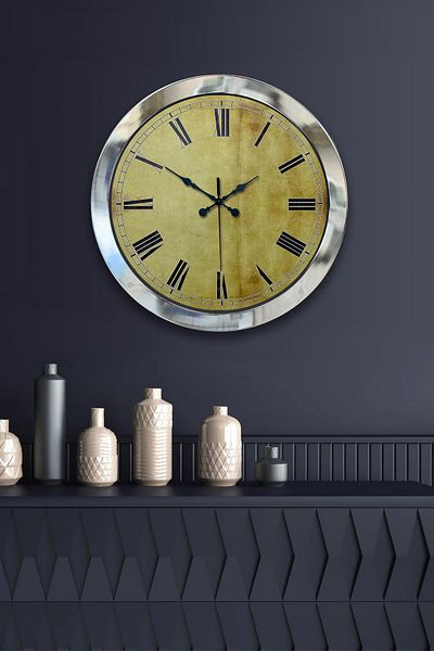 Kasva Concept Gift 36 cm Chrome Metal Antique Wall Clock