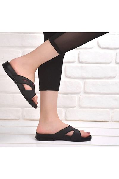 Ceyo Women's Black Color Anatomical Slippers 3400-2