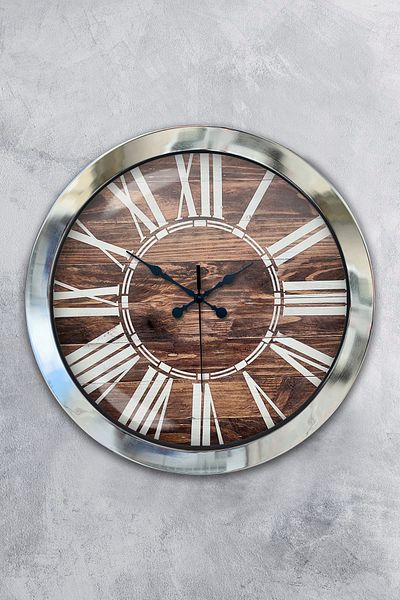 Kasva Concept 36 cm Chrome Metal Wood Look Wall Clock