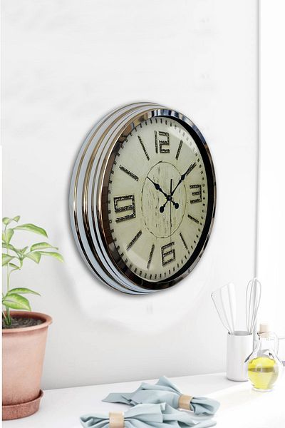 Kasva Concept Gift 40 cm Chrome Metal Retro Wall Clock