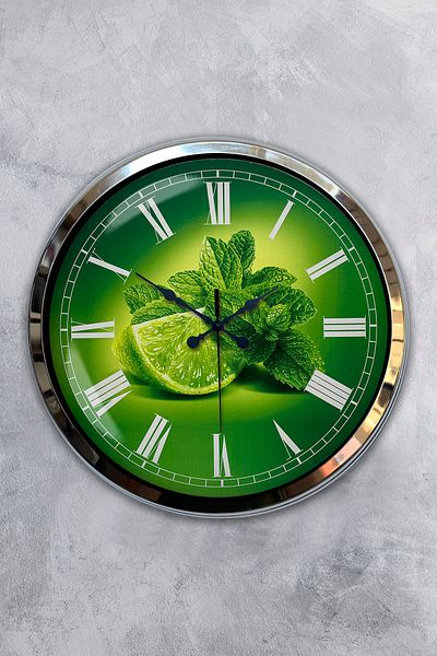 Kasva Concept Gift 40 cm Chrome Metal Lemon Themed Kitchen Wall Clock